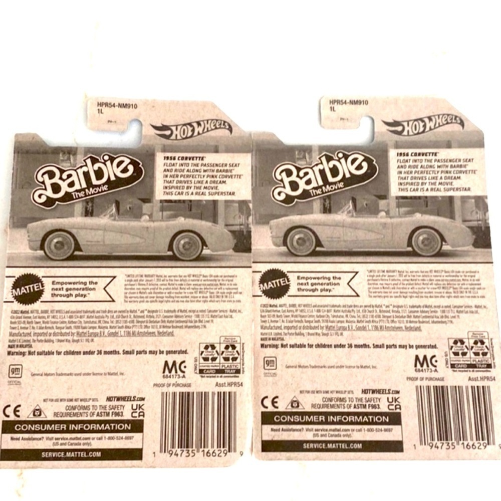 Barbie The Movie Hot Wheels 1956 Corvette 1:64 Scale Die Cast Cars New Set of 2 - Picture 2 of 4